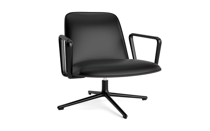 Pad Lounge Chair Low Swivel - Normann Copenhagen Lounge Chairs - Pad Lounge Chair Low Swivel Black & Black Alu - Ultra Leather - 41599 Black - HORNE
