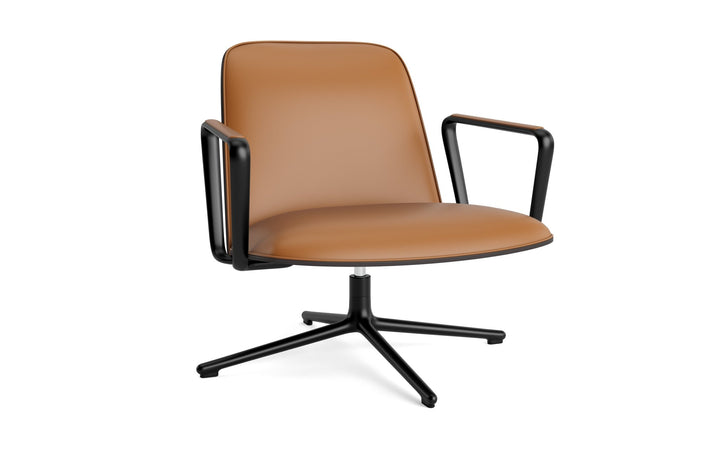 Pad Lounge Chair Low Swivel - Normann Copenhagen Lounge Chairs - Pad Lounge Chair Low Swivel Black & Black Alu - Ultra Leather - 41574 Cognac - HORNE
