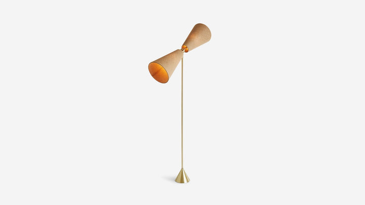 Pendolo Floor Lamp - Medium - Workstead Floor Lamps - Natural Burlap - Hewn Brass - Black Cord - HORNE