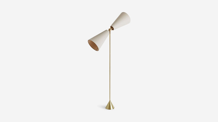 Pendolo Floor Lamp - Medium - Workstead Floor Lamps - Natural Linen - Hewn Brass - Beige Cord - HORNE
