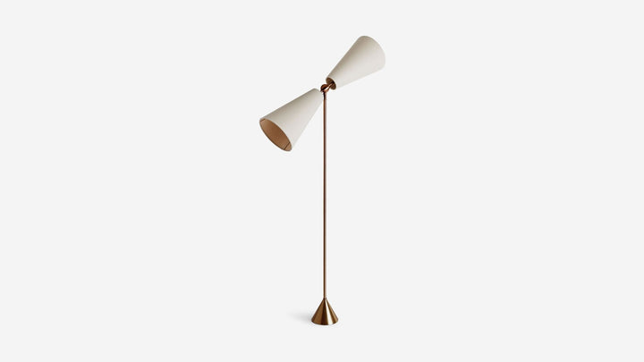 Pendolo Floor Lamp - Medium - Workstead Floor Lamps - Natural Linen - Lost Brass - Beige Cord - HORNE
