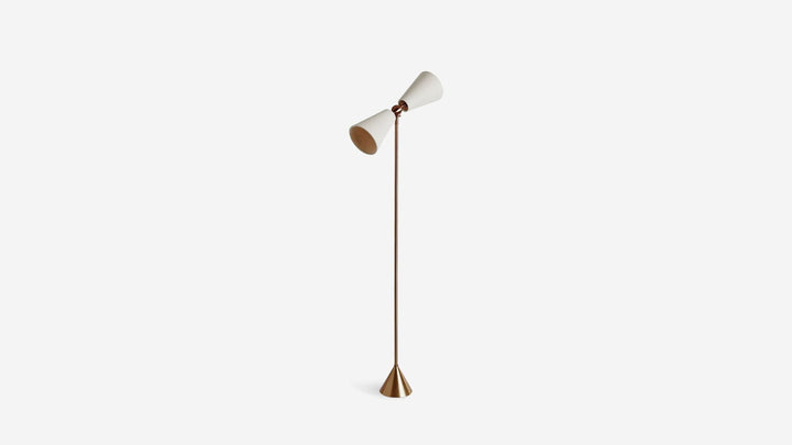 Pendolo Floor Lamp - Small - Workstead Floor Lamps - Natural Linen - Lost Brass - Beige Cord - HORNE
