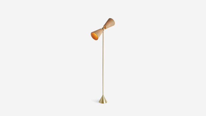 Pendolo Floor Lamp - Small - Workstead Floor Lamps - Natural Burlap - Hewn Brass - Beige Cord - HORNE