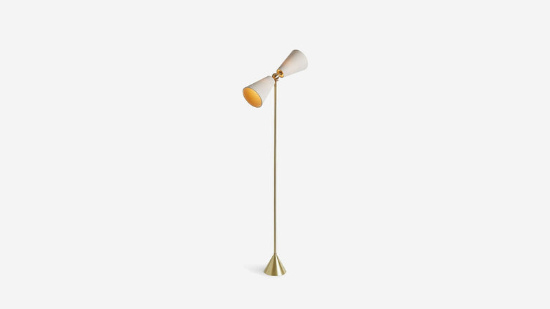 Pendolo Floor Lamp - Small - Workstead Floor Lamps - Natural Linen - Hewn Brass - Black Cord - HORNE