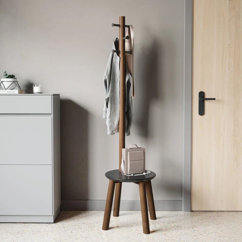 Pillar Stool and Coat Rack - Umbra Coat + Key Racks - Black-Walnut - HORNE