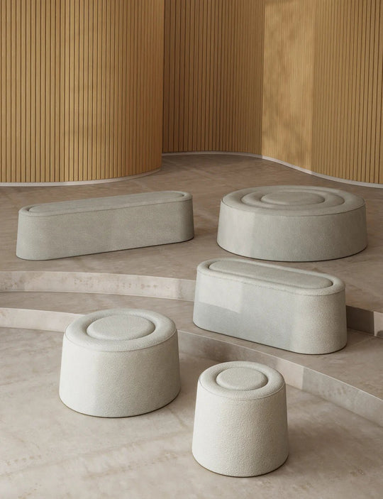 Praline Bench - Ø178 - Woud Stools + Benches + Ottomans - Textaafoam Alpine - Ivory 101 - HORNE