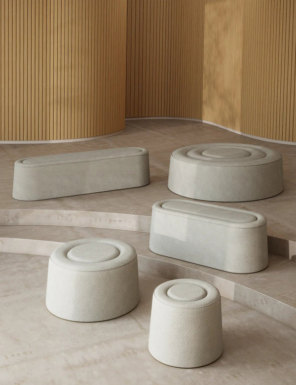 Praline Bench - Ø178 - Woud Stools + Benches + Ottomans - Textaafoam Alpine - Ivory 101 - HORNE