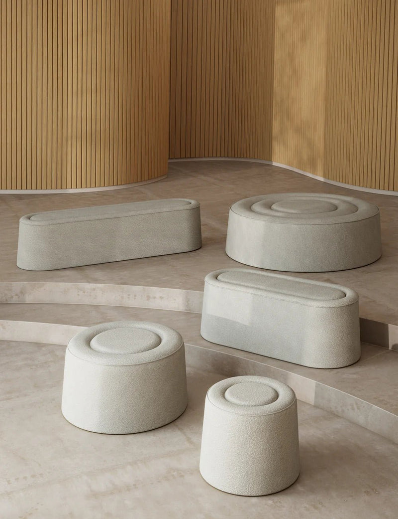 Praline Bench - Ø122 - Woud Stools + Benches + Ottomans - Textaafoam Alpine - Ivory 101 - HORNE