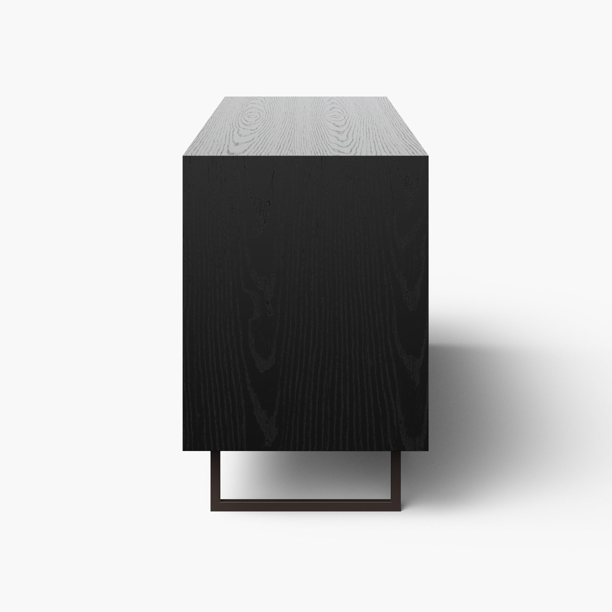 Two-door black sideboard with a long silhouette and dark wood grain.