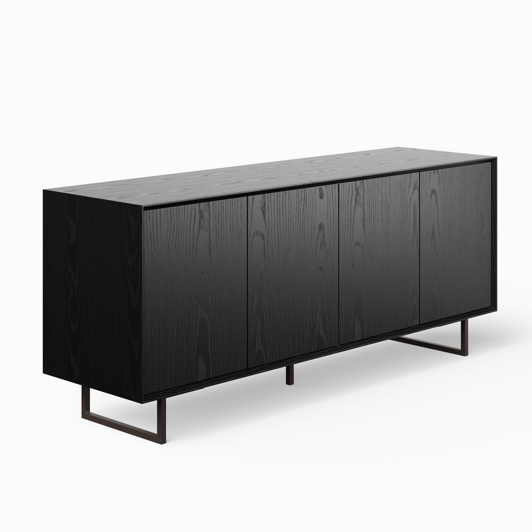 Top-down view of a black rectangular cabinet showing wood texture on surface.