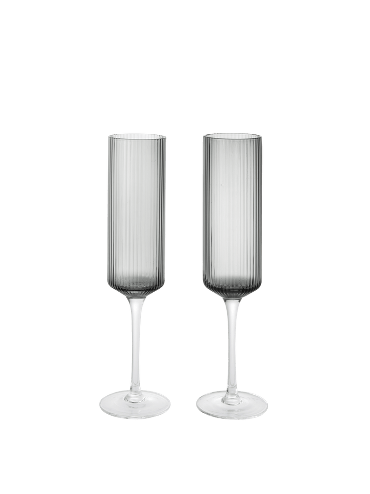 Ripple Champagne Flutes - Set of 2 - Smoked Grey - Ferm Living