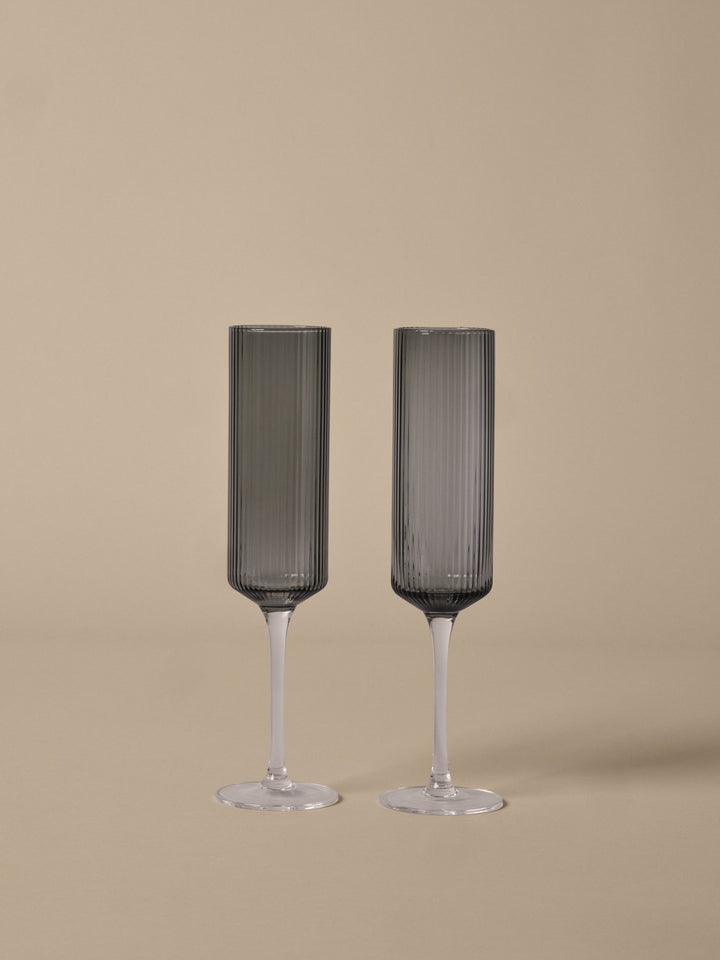Ripple Champagne Flutes - Set of 2 - Smoked Grey alternate view - Ferm Living