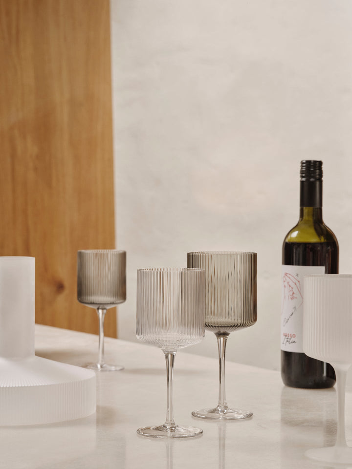 Ripple Red Wine Glasses - Set of 2 - Ferm Living - Glassware - Smoked Grey - HORNE