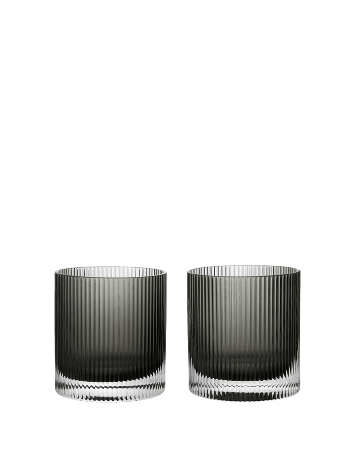 Ripple Tumbler Glasses - Set of 2 - Ferm Living Glassware - Smoked Grey - HORNE