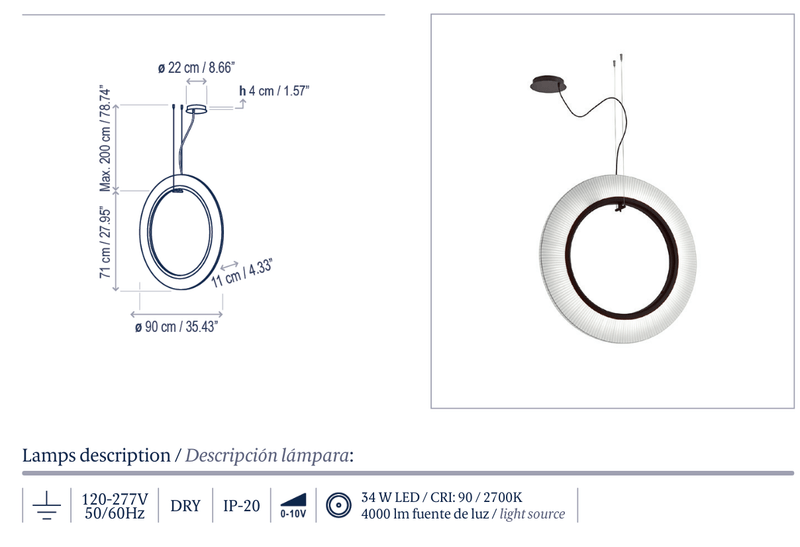 Roda S/90/V LED Dimmable Pendant - Bover - Ceiling Lights - Cream - 0 - 10V Dimmable - Surface Canopy - HORNE