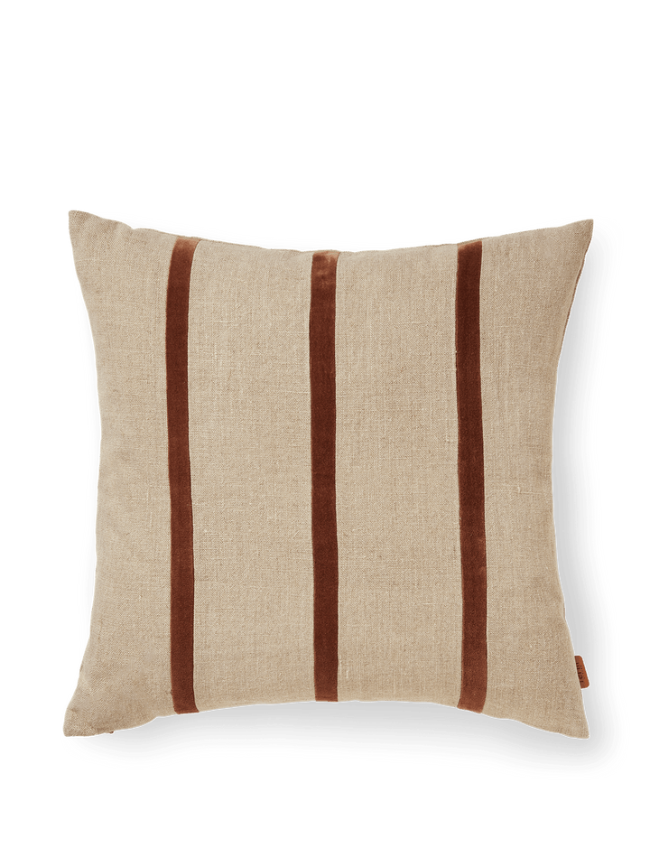 Senti Stripe Cushion - Ferm Living - Bedding + Pillows - Linen/ Carob Brown - HORNE
