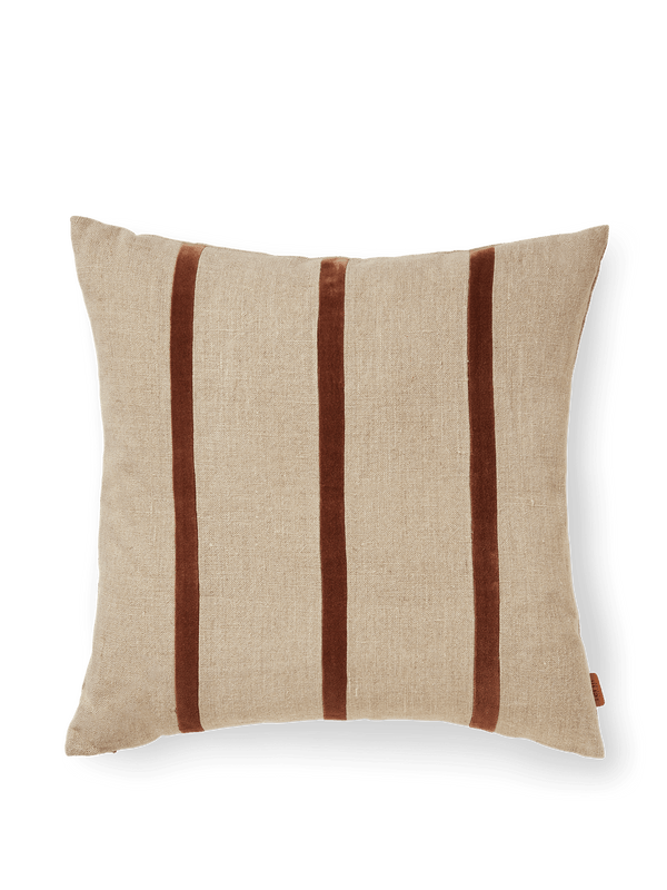 Senti Stripe Cushion - Ferm Living - Bedding + Pillows - Linen/ Carob Brown - HORNE