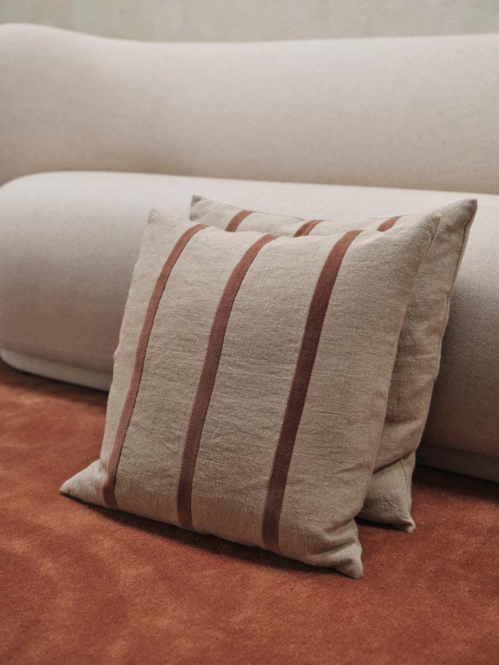 Senti Stripe Cushion - Ferm Living - Bedding + Pillows - Linen/ Carob Brown - HORNE
