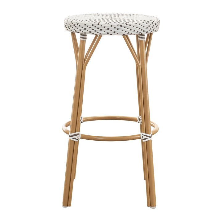 Simone Rattan Outdoor Bar Stool - Sika Design - Stools + Benches + Ottomans - White / Cappuccino Dots - HORNE