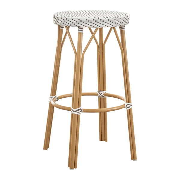 Simone Rattan Outdoor Bar Stool - Sika Design - Stools + Benches + Ottomans - White / Cappuccino Dots - HORNE