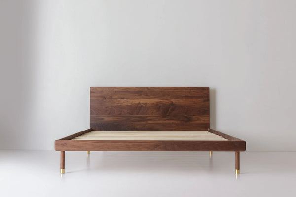 Simple Bed - Walnut - Kalon Studios Beds - Twin - Without Headboard - Brass - HORNE