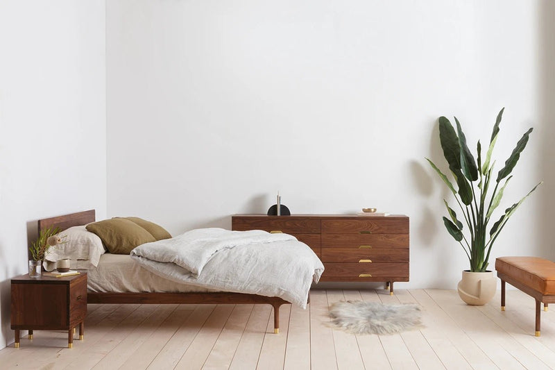Simple Bed - Walnut - Kalon Studios Beds - Twin - Without Headboard - Brass - HORNE