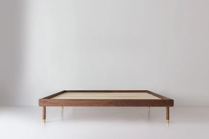 Simple Bed - Walnut - Kalon Studios Beds - Twin - Without Headboard - Brass - HORNE