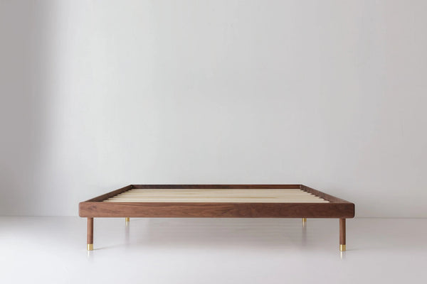 Simple Bed - Walnut - Kalon Studios Beds - Twin - Without Headboard - Brass - HORNE