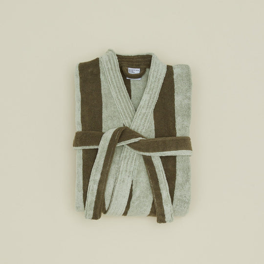 SIMPLE STRIPED TERRY BATHROBE - OLIVE/SAGE - Small - Olive/Sage by Hawkins New York