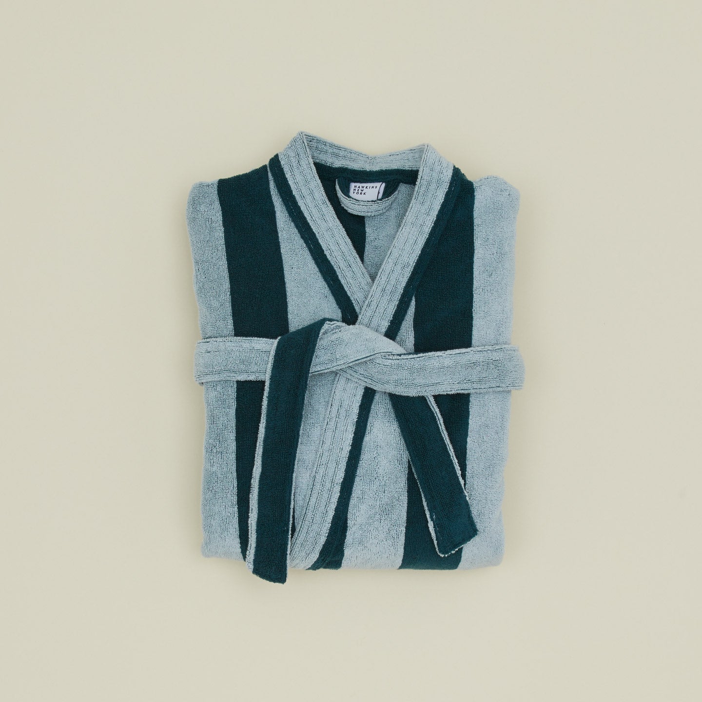 Simple Striped Terry Bathrobe - Small - Sky/Peacock by Hawkins New York