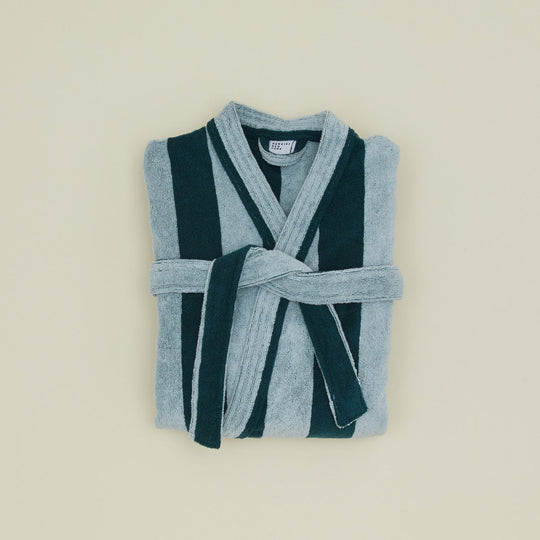 Simple Striped Terry Bathrobe - Small - Sky/Peacock by Hawkins New York