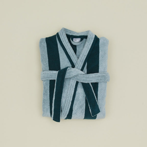 Simple Striped Terry Bathrobe - Small - Sky/Peacock by Hawkins New York