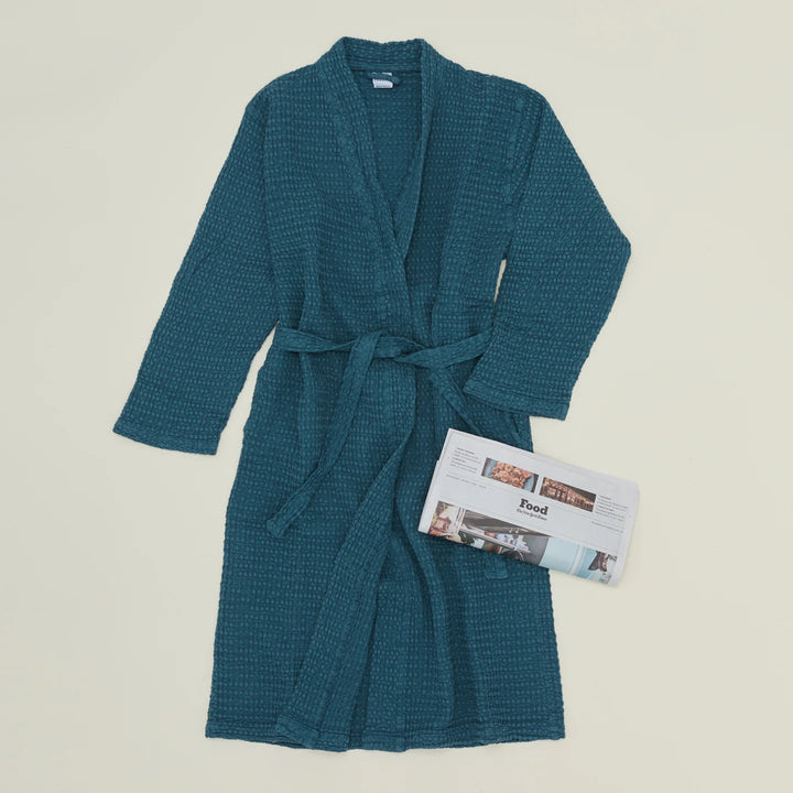Simple Waffle Bathrobe - Hawkins New York Bath - Peacock - Small - HORNE