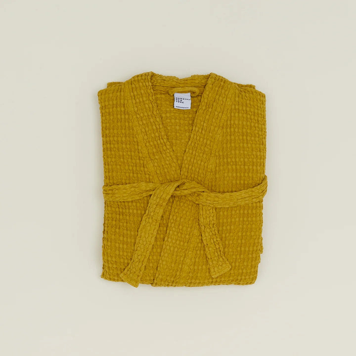 Simple Waffle Bathrobe - Hawkins New York Bath - Mustard - Small - HORNE