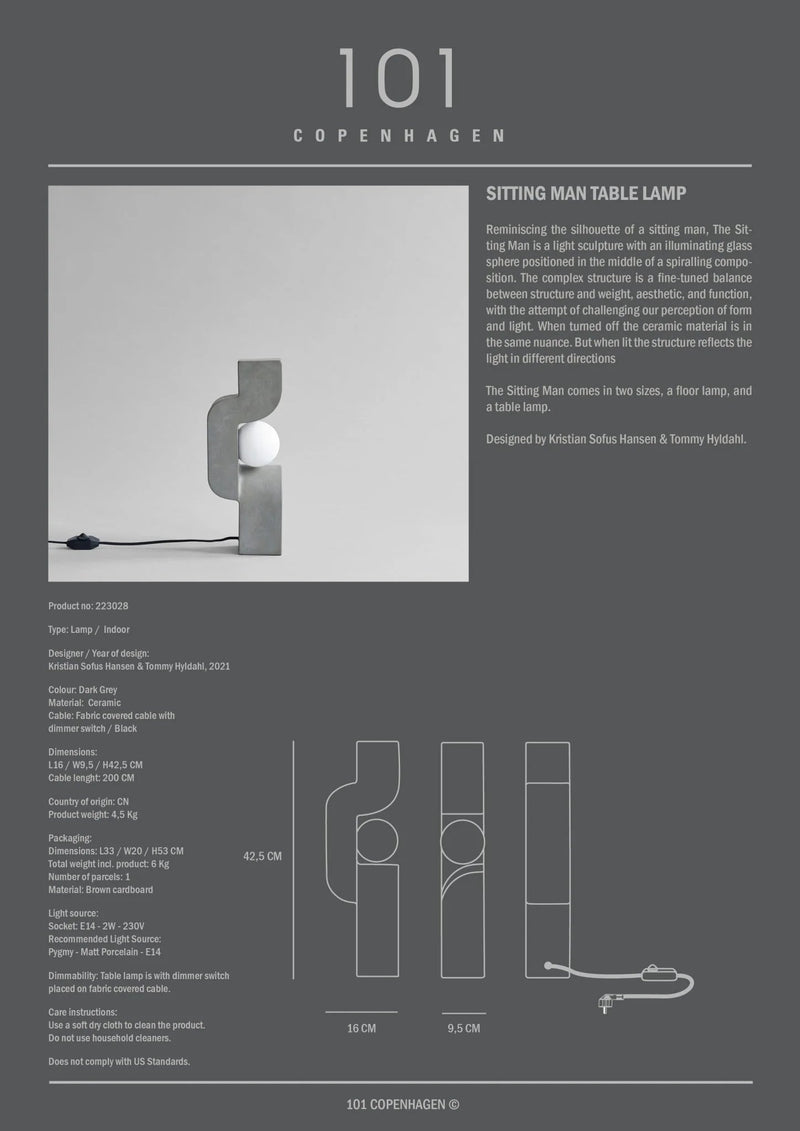 Sitting Man lamp - 101 Copenhagen Table + Task - Dark Grey - Big - HORNE