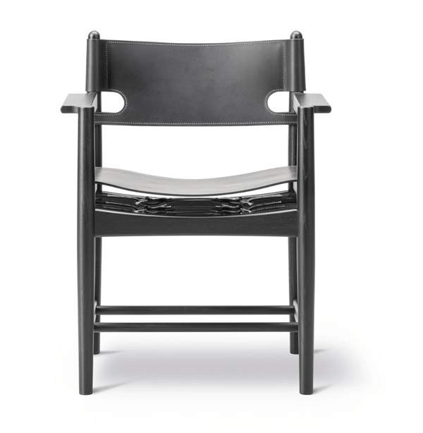 Spanish Dining Armchair - Fredericia Chairs - Black Saddle Leather & Black Lacquered Oak - HORNE