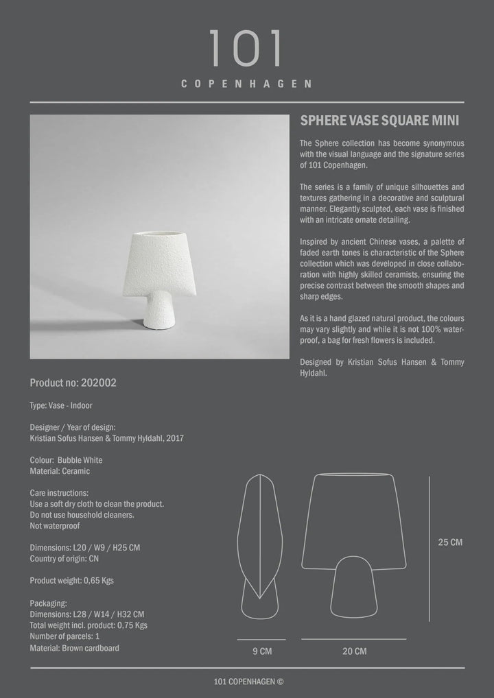 Sphere Vase Square - 101 Copenhagen Vases - Mini - Shisen - Bone White - HORNE