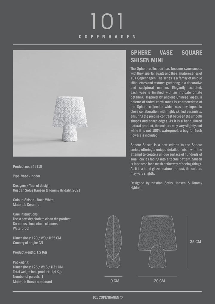 Sphere Vase Square - 101 Copenhagen Vases - Mini - Shisen - Bone White - HORNE