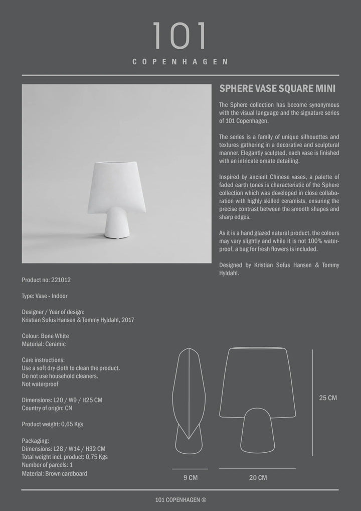 Sphere Vase Square - 101 Copenhagen Vases - Mini - Shisen - Bone White - HORNE