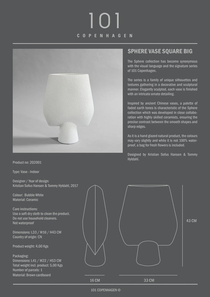Sphere Vase Square - 101 Copenhagen Vases - Mini - Shisen - Bone White - HORNE