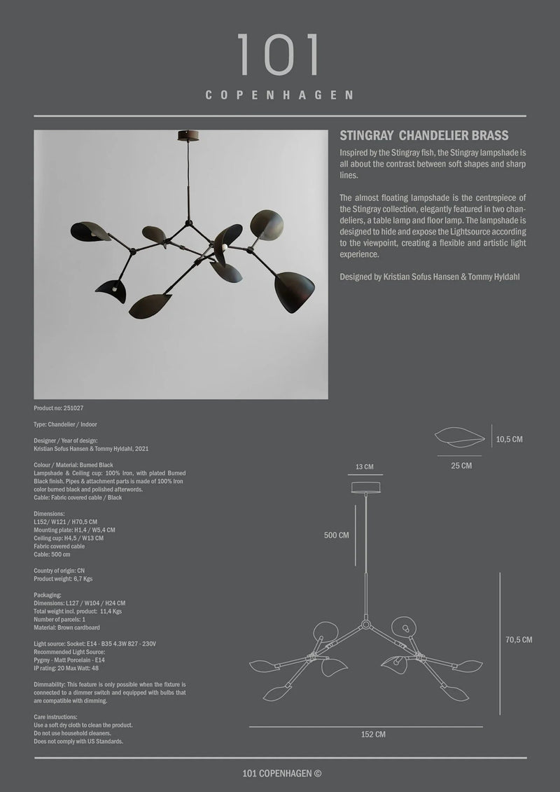 Stingray Chandelier - 101 Copenhagen Lighting - Regular - Burned Black - HORNE