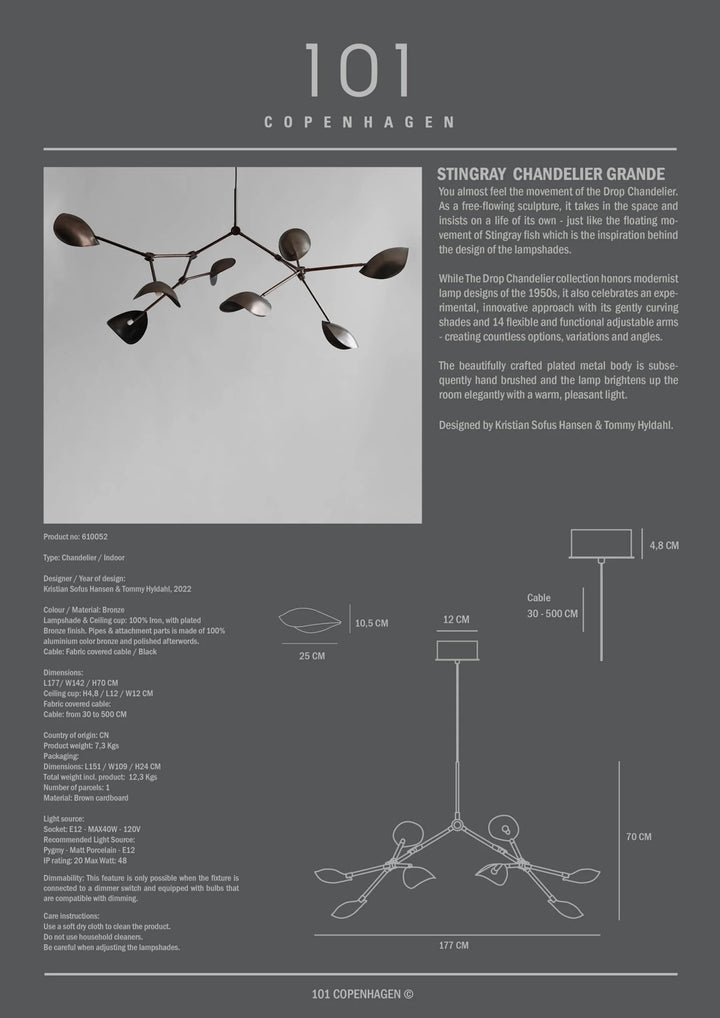 Stingray Chandelier - 101 Copenhagen Lighting - Regular - Brass - HORNE