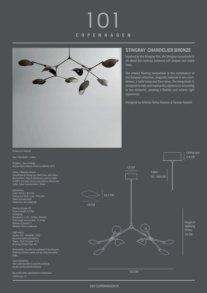 Stingray Chandelier - 101 Copenhagen Lighting - Regular - Brass - HORNE