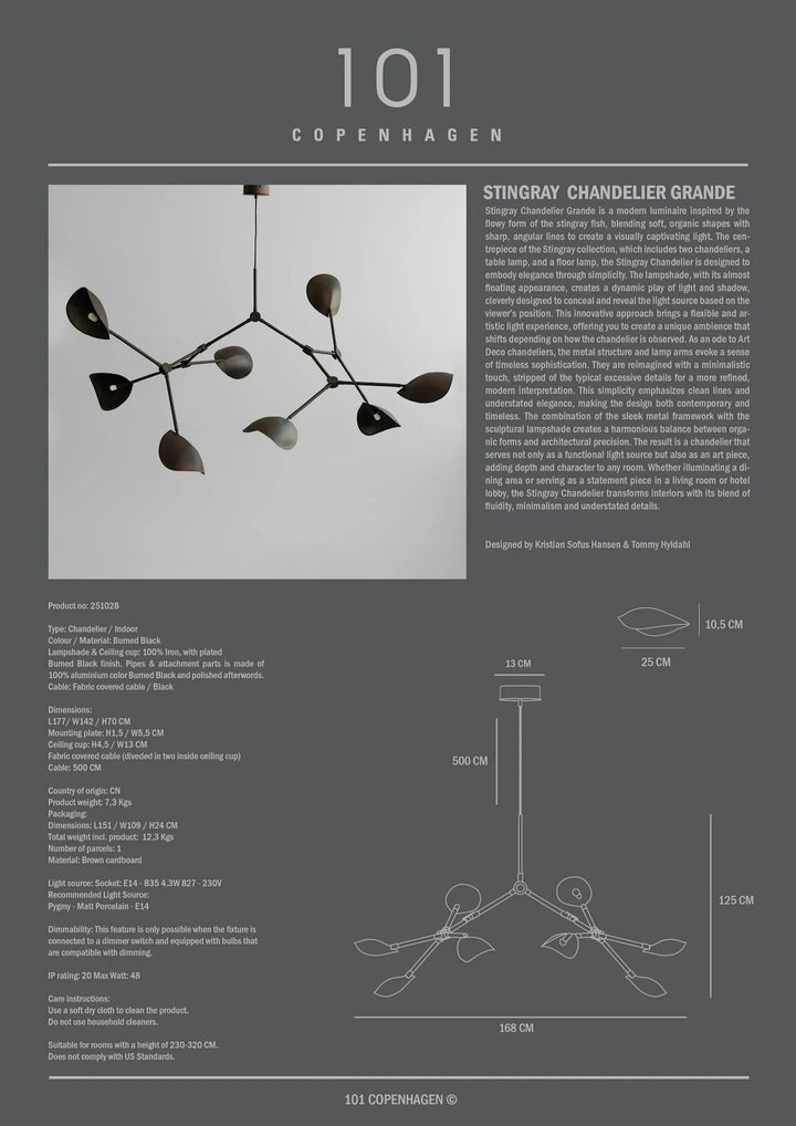 Stingray Chandelier - 101 Copenhagen Lighting - Regular - Brass - HORNE