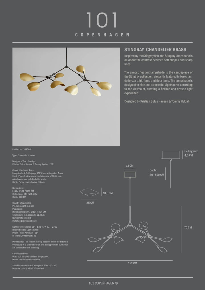 Stingray Chandelier - 101 Copenhagen Lighting - Regular - Brass - HORNE