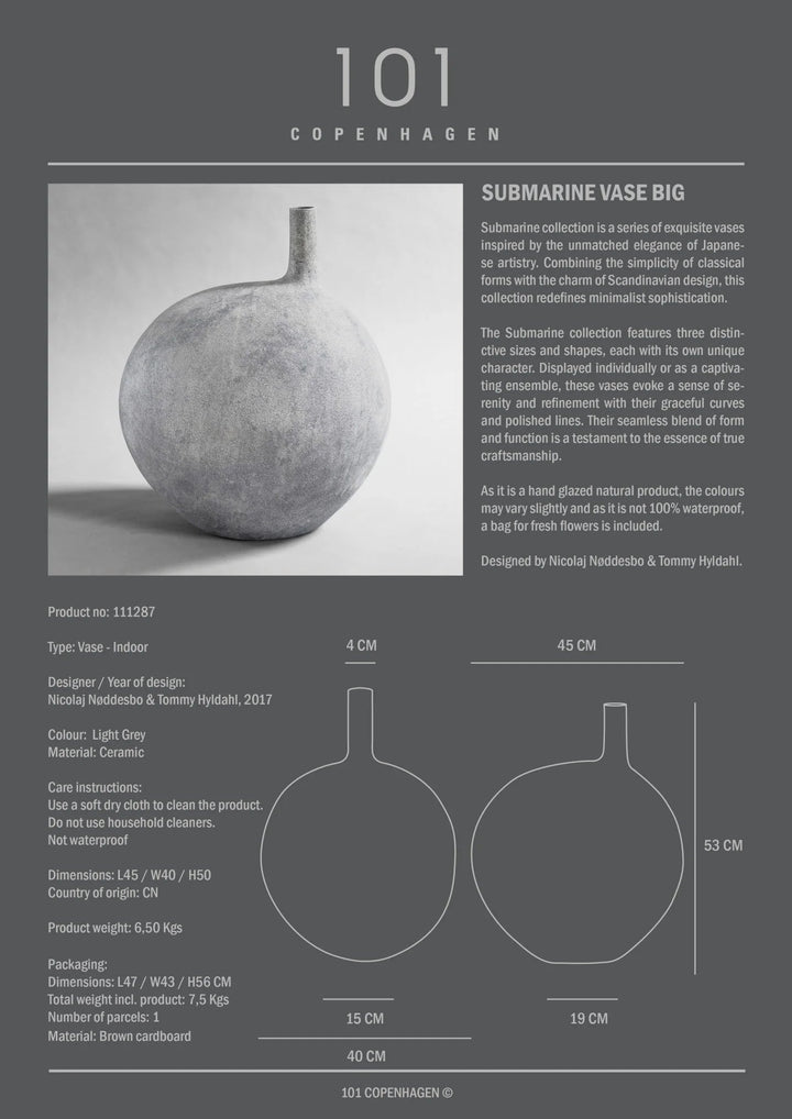 Submarine Vase - 101 Copenhagen Vases - Fat - Dark Grey - HORNE
