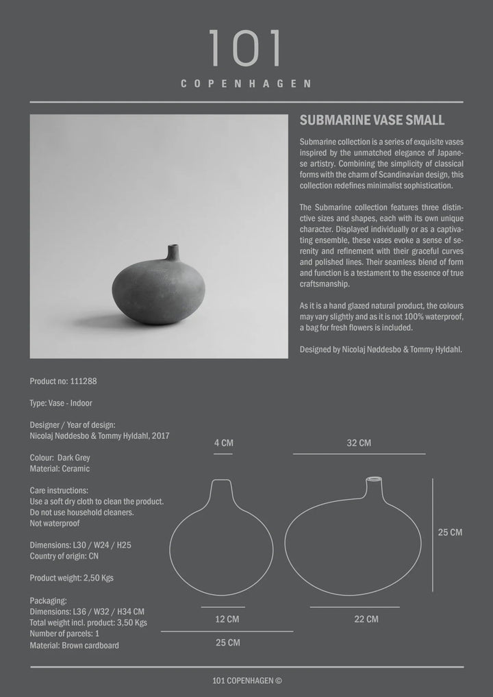 Submarine Vase - 101 Copenhagen Vases - Fat - Dark Grey - HORNE