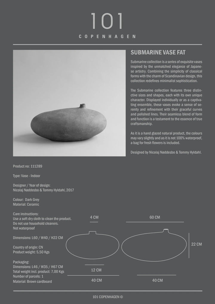 Submarine Vase - 101 Copenhagen Vases - Fat - Dark Grey - HORNE