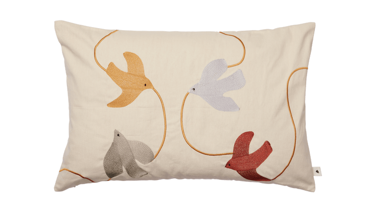 Swif Bird Embroidered Cushion - Rectangular - Mult - Ferm Living Bedding + Pillows - HORNE