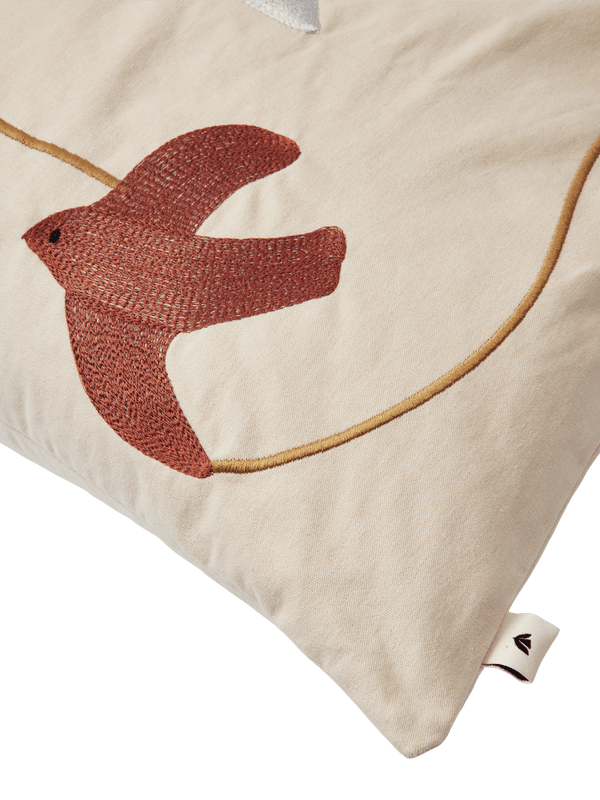 Swif Bird Embroidered Cushion - Rectangular - Mult - Ferm Living Bedding + Pillows - HORNE